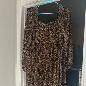 Mango Black and Tan Floral Mini Dress